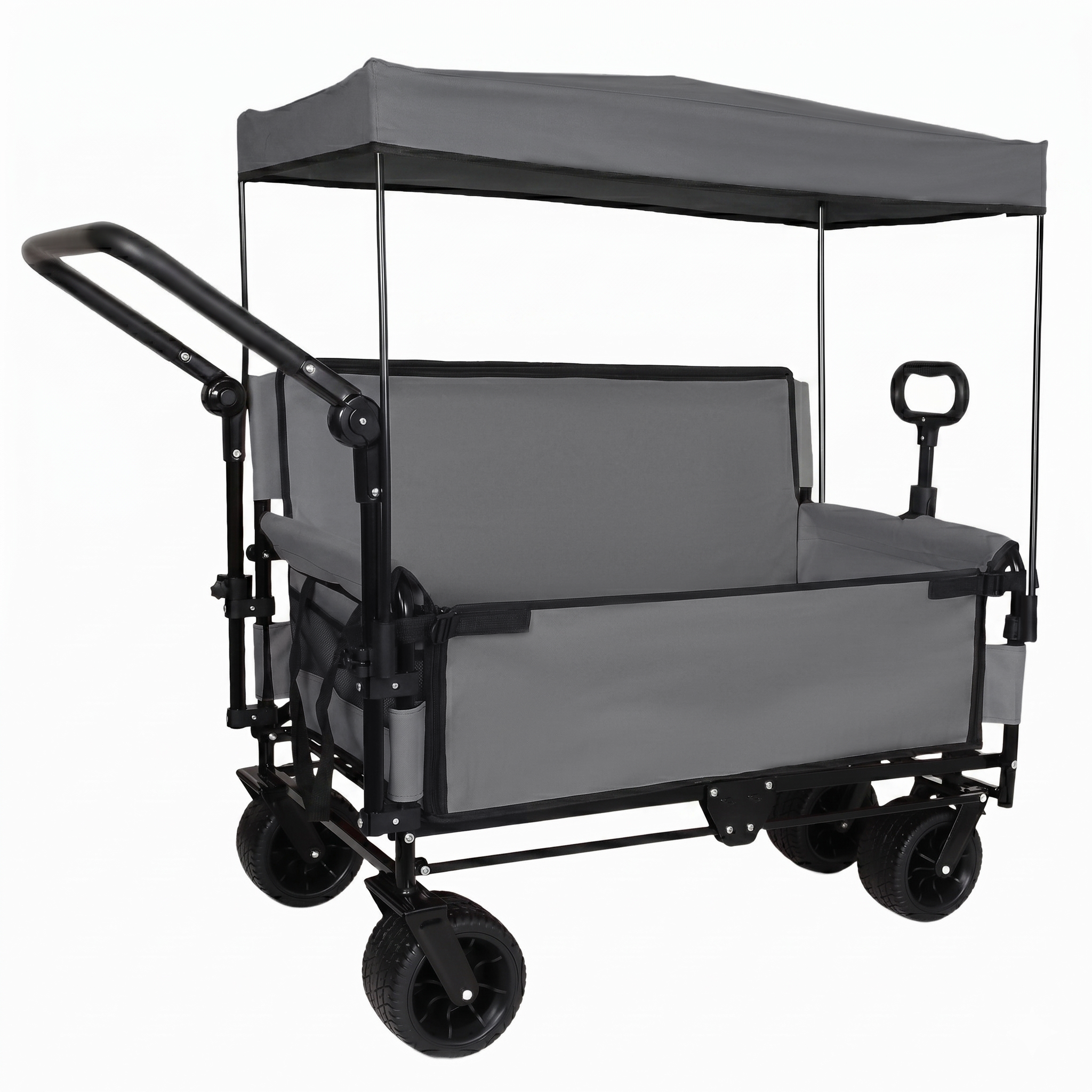 3-in-1 Folding Wagon Cart with Bench Seat & Canopy