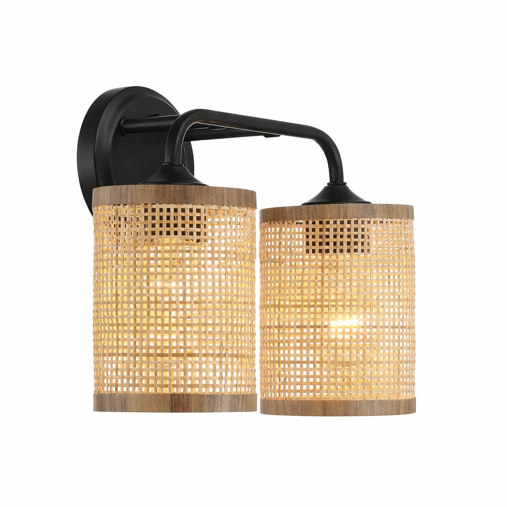 Quell Double Light Vanity With Natural Rattan Shade