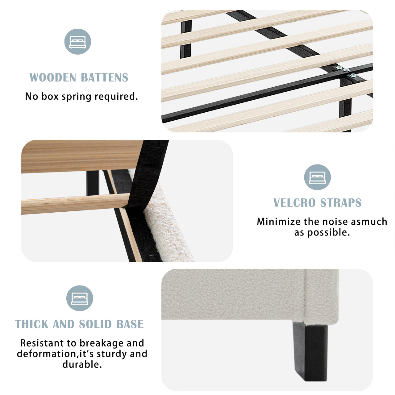 Queen Size Bed Frame with Upholstered Headboard