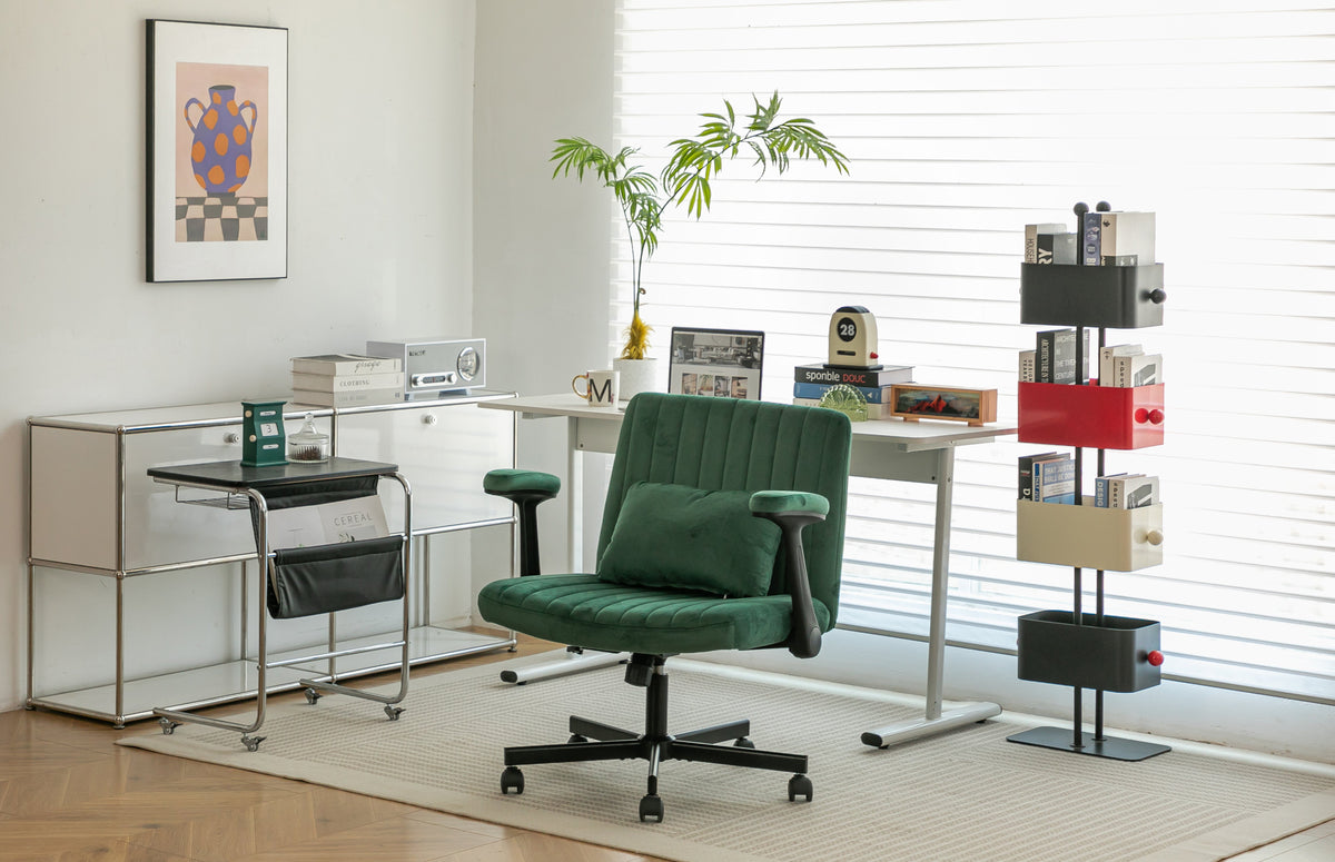 Green Velvet Criss Cross Armrest Office Chair