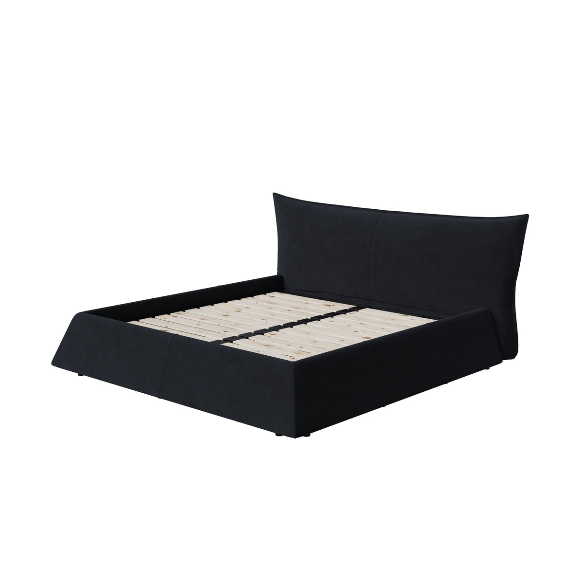 Queen Size Upholstered Platform Bed with Special Shaped Velvet Headboard