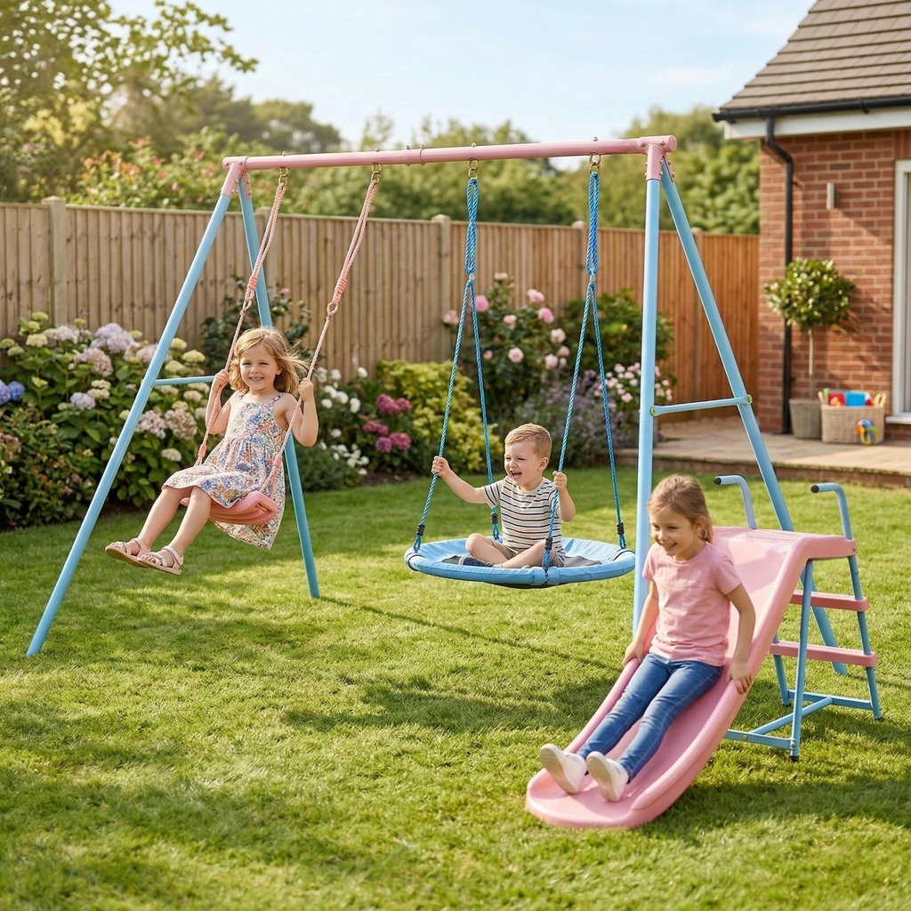 XNS107 Two Swing Set with Slide