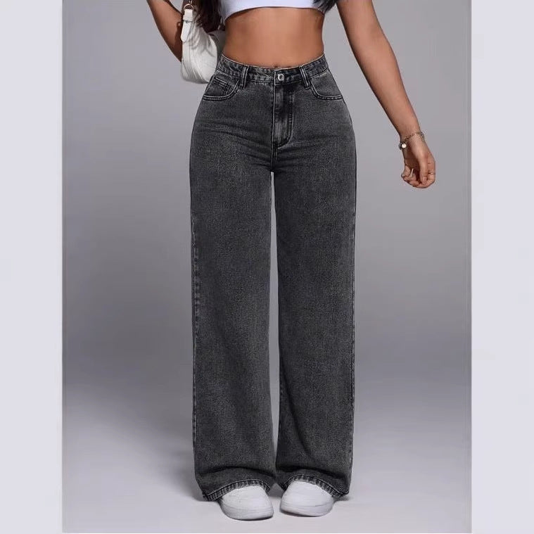 Draped Floor-length Black Straight-leg Jeans