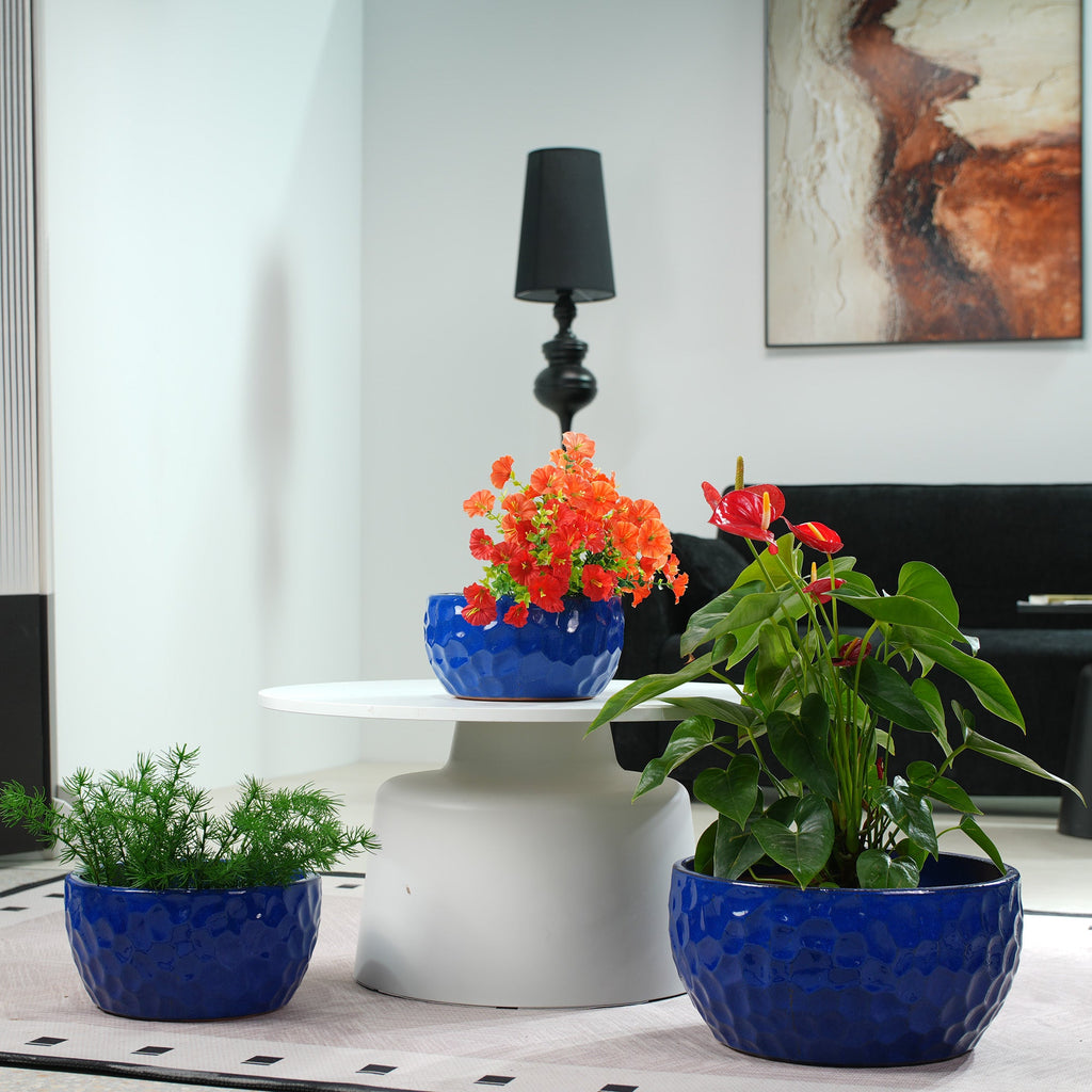 Handmade Ceramic Planter Set of 3 - Cobalt