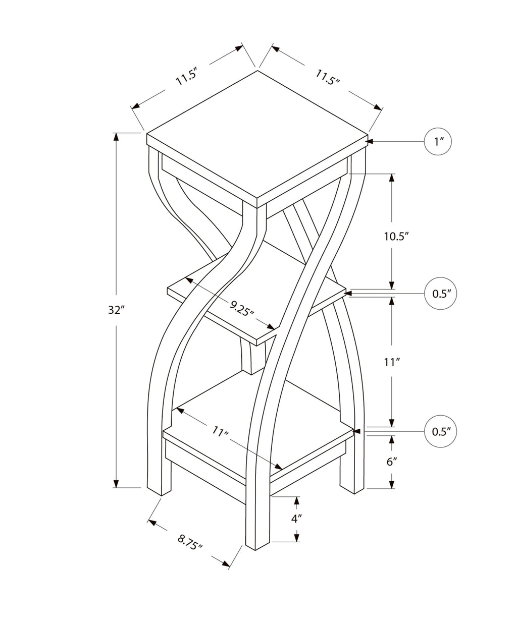Accent Table - Square Design with Shelves