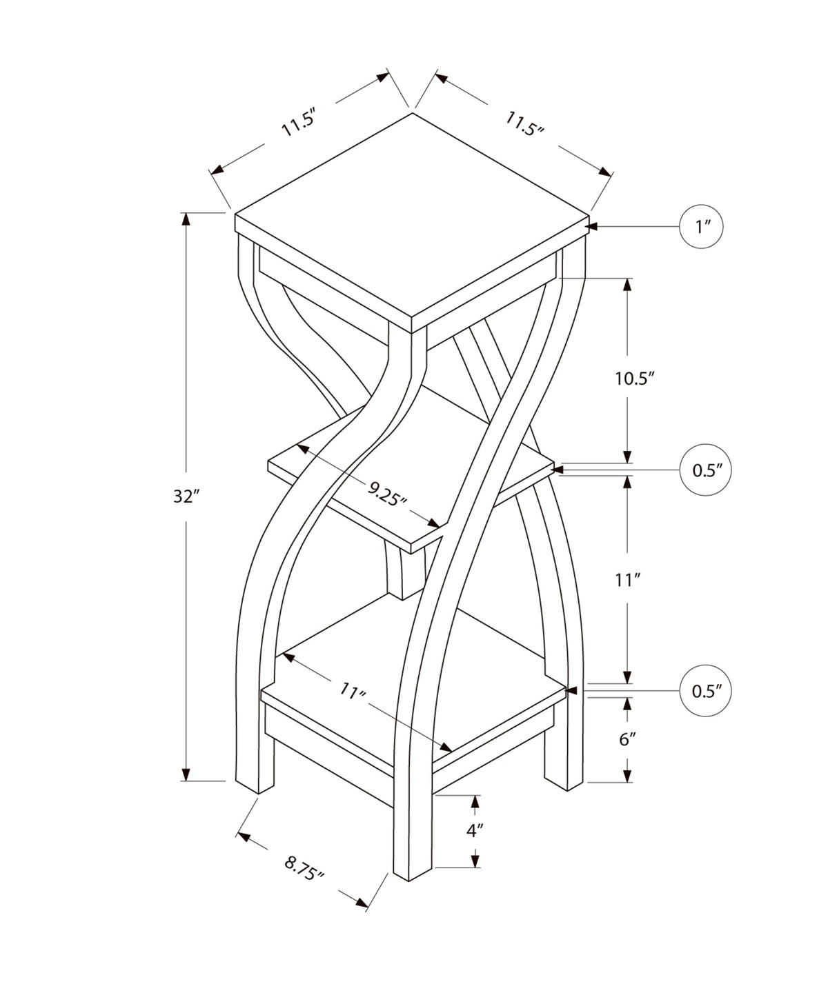 Accent Table - Square Design with Shelves