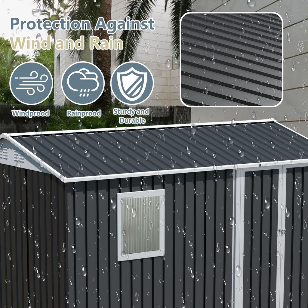9x6 FT Metal Garden Shed with Windows