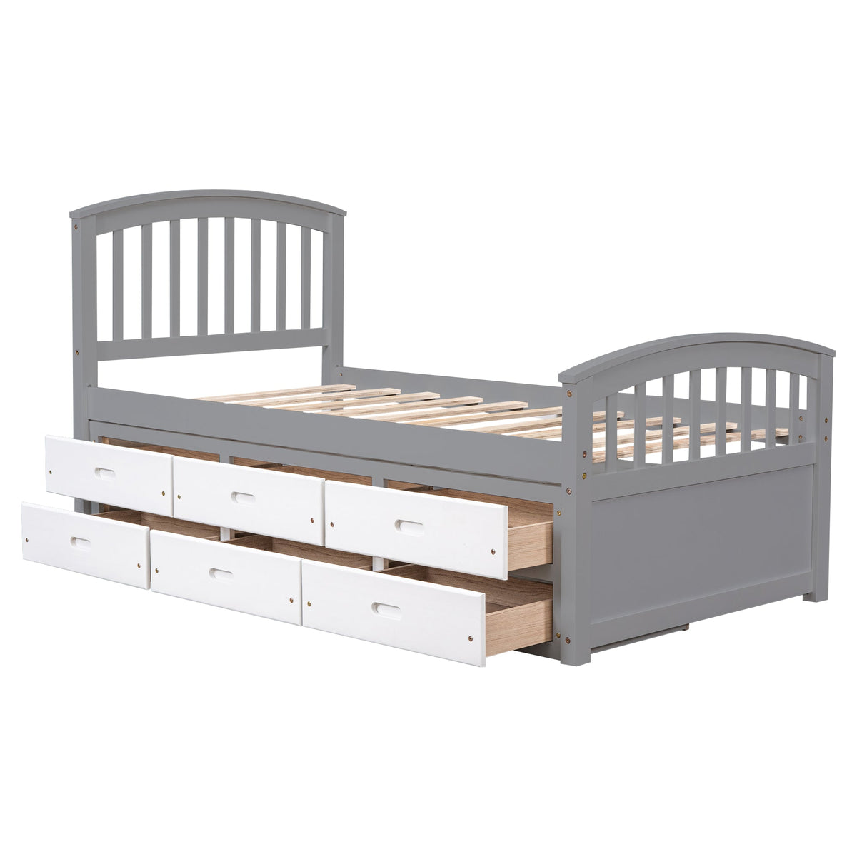 Twin Size Platform Storage Bed with 6 Drawers, Grey