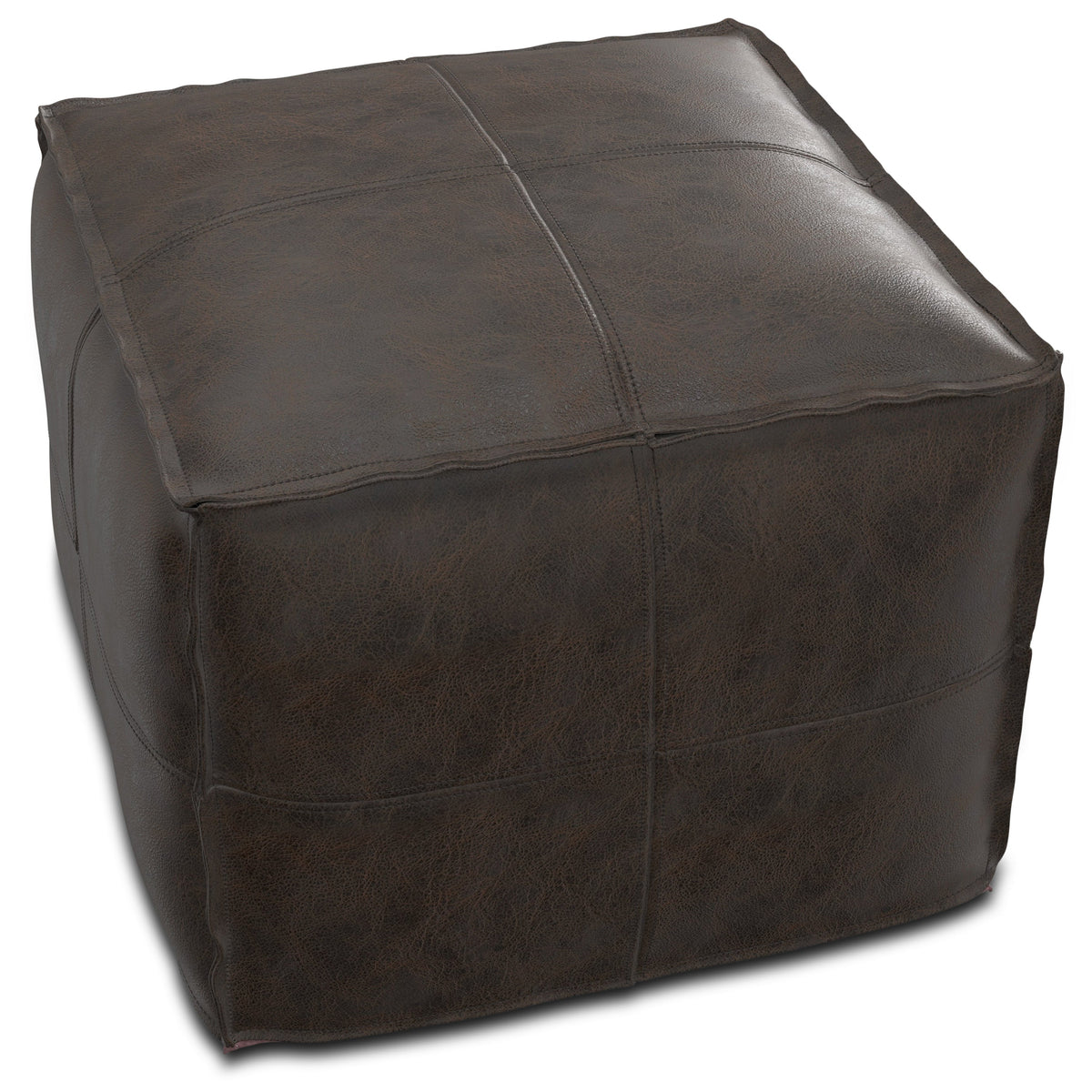 Brody 18 Inch Wide Square Top Stitch Pouf in Distressed