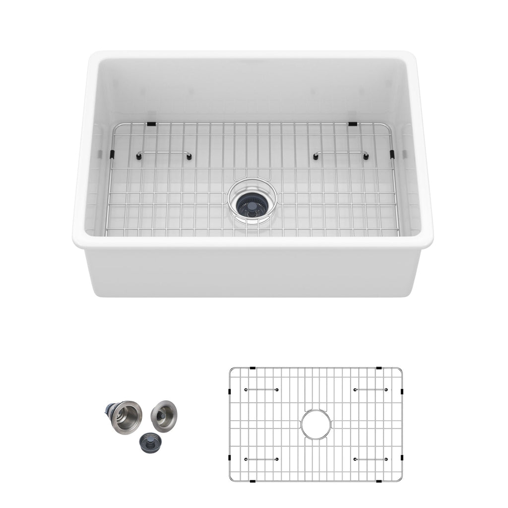 27"x19"x10" Undermount Single Bowl Fireclay Kitchen Sink