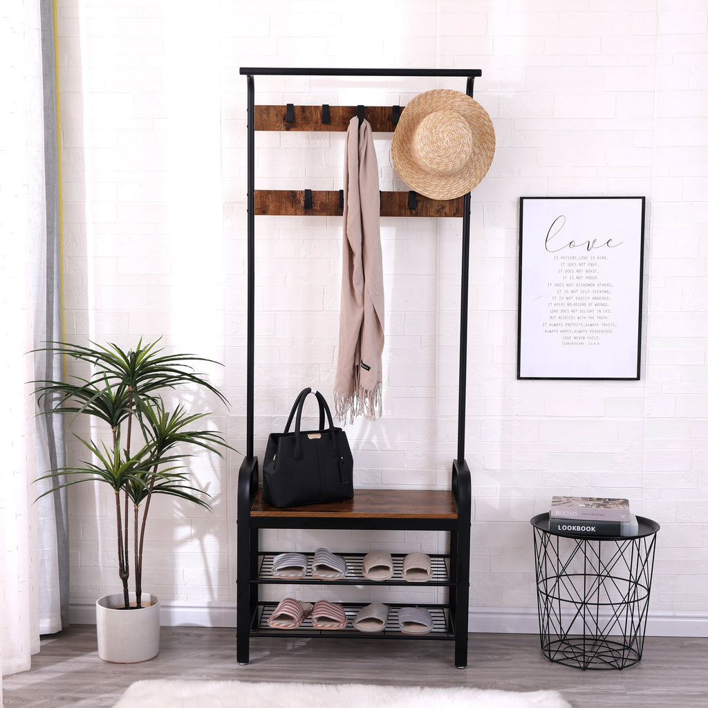 Coat Rack Hall Tree with Shoe Bench for Entryway