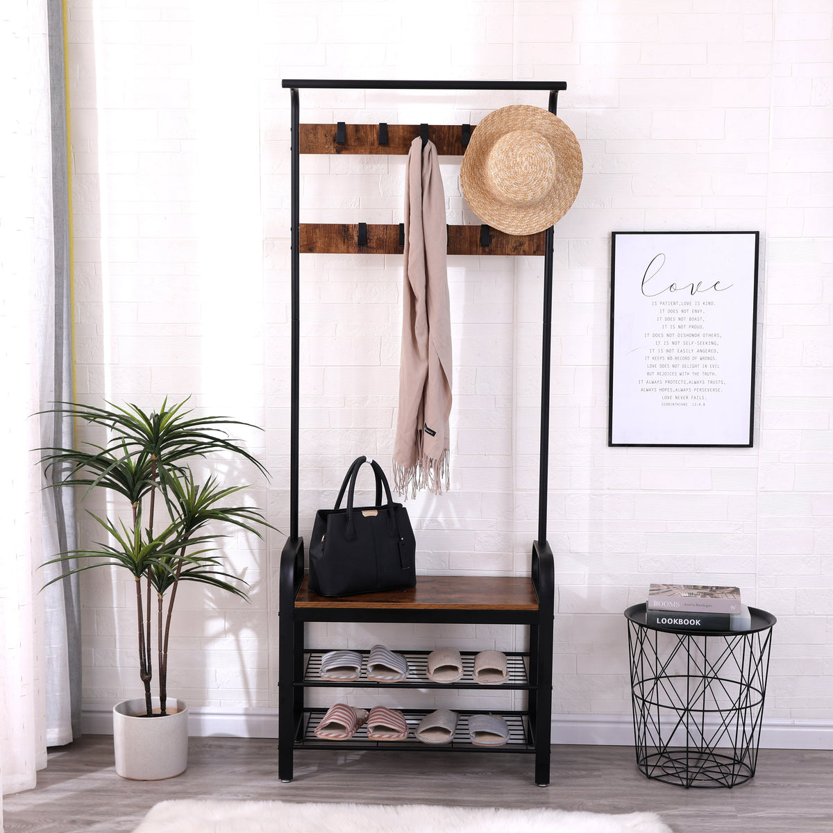 Coat Rack Hall Tree with Shoe Bench for Entryway