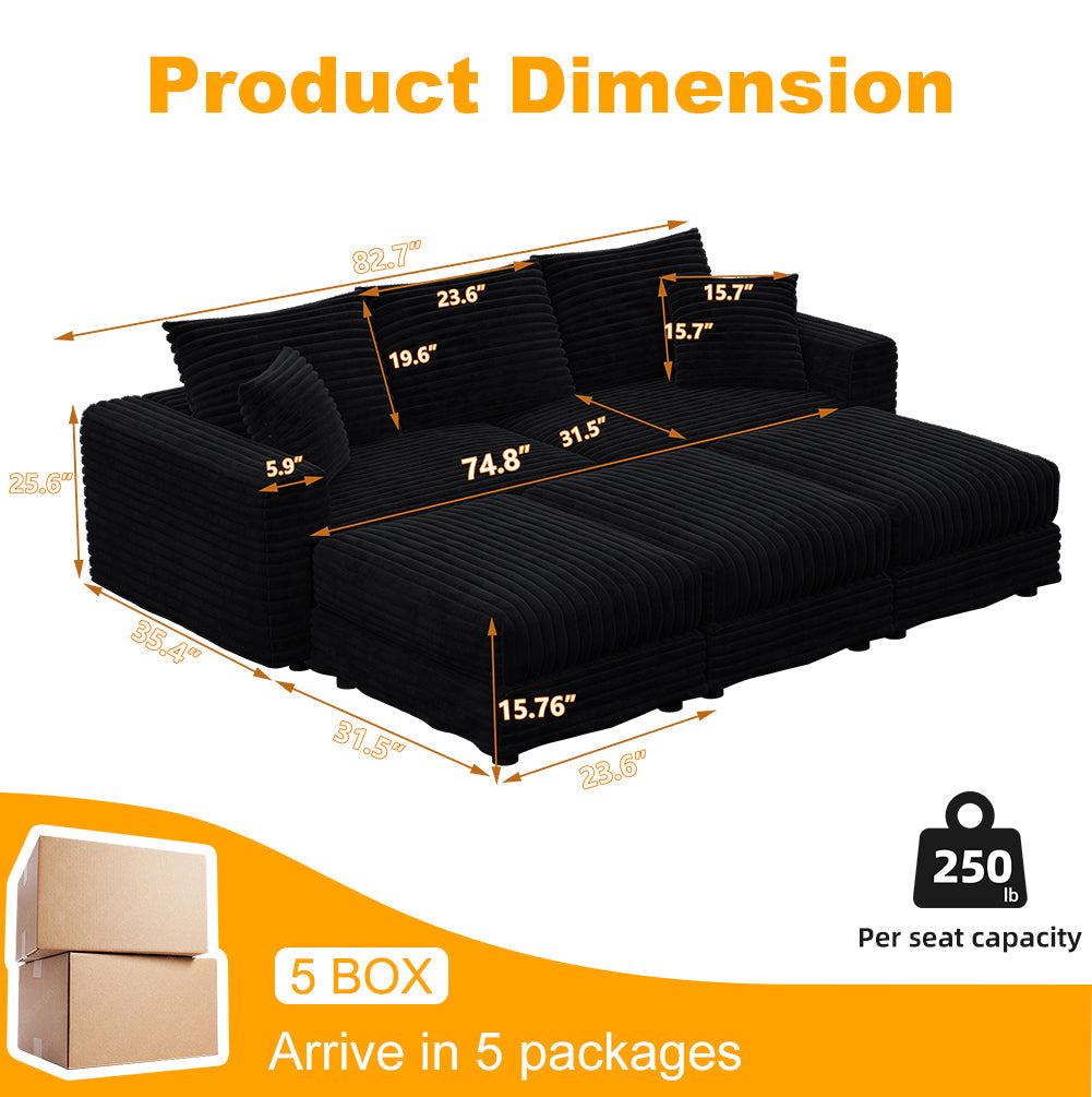 Plush Corduroy 3-Seat Sofa