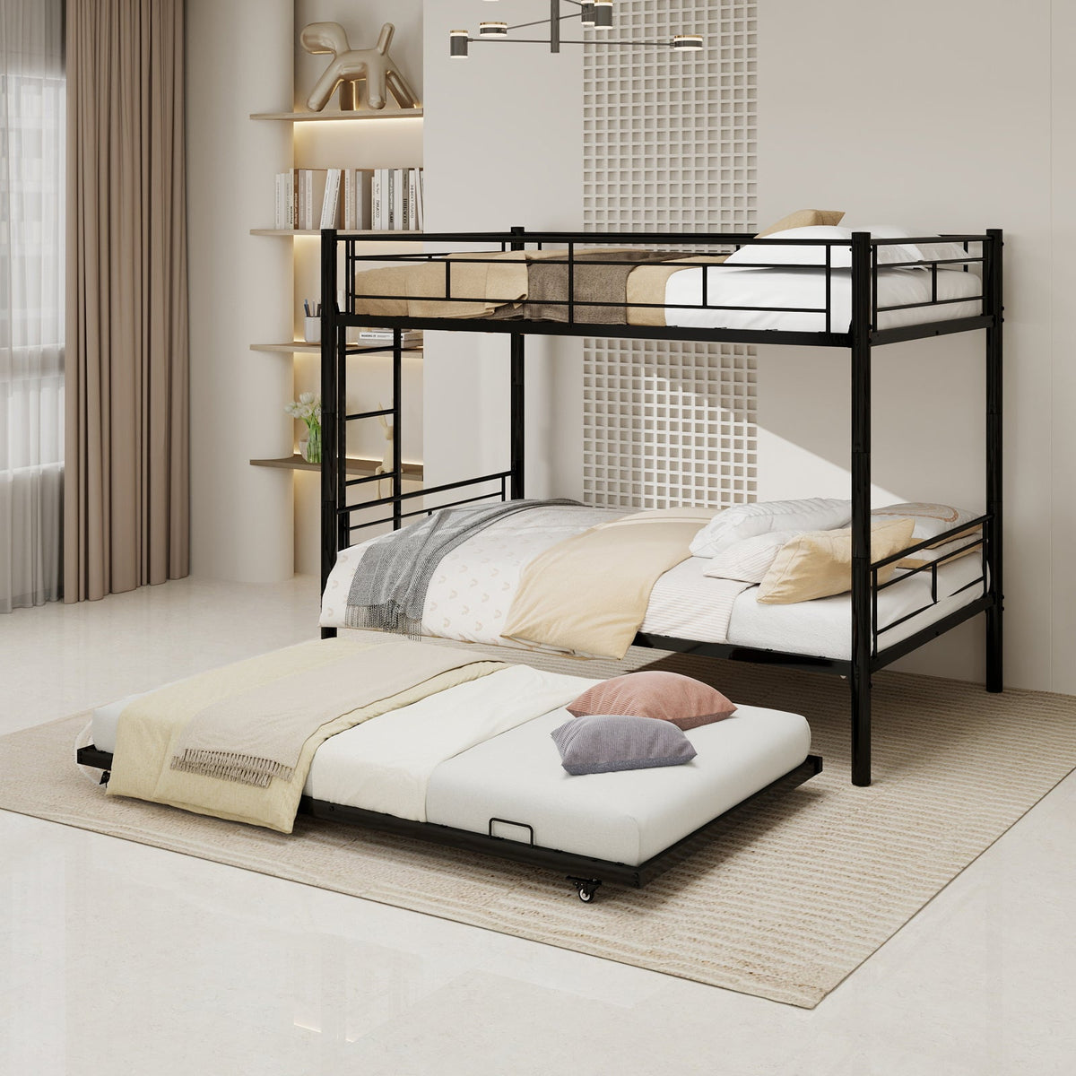 Black Twin Metal Triple Bunk Bed – Space-Saving and Modern