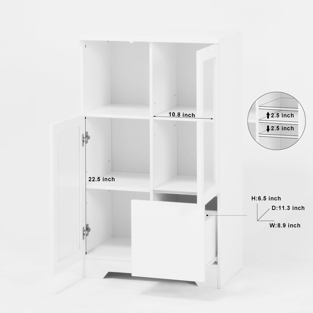 MDF Painted Cabinet with Glass Doors and Drawer
