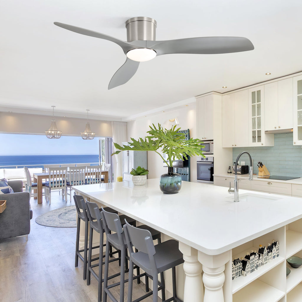 52 Inch Flush Mount Ceiling Fan with Dimmable LED Light