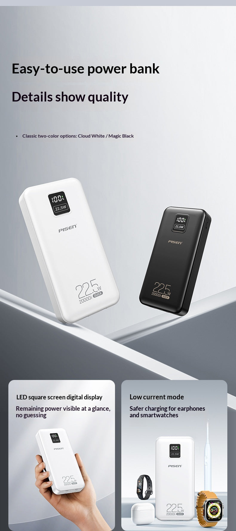 High-Capacity LED-Display Portable Power Bank