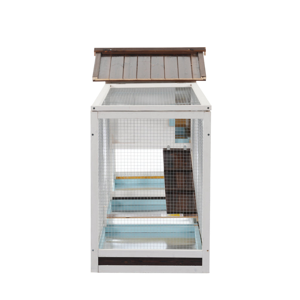 Outdoor Multi-Level Fir Wood Small Animal Rabbit Hutch with Removable Cleaning Trays