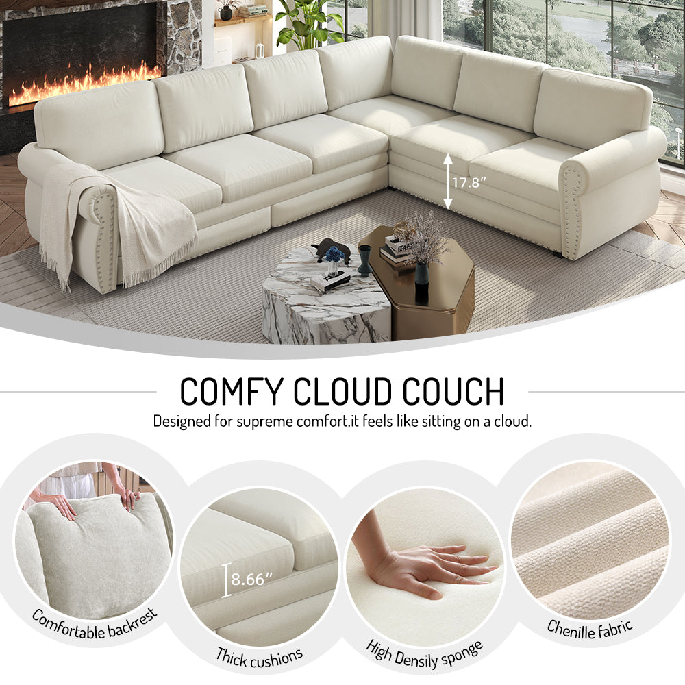 118" L-Shaped Sofa Couch with Pull-Out Bed