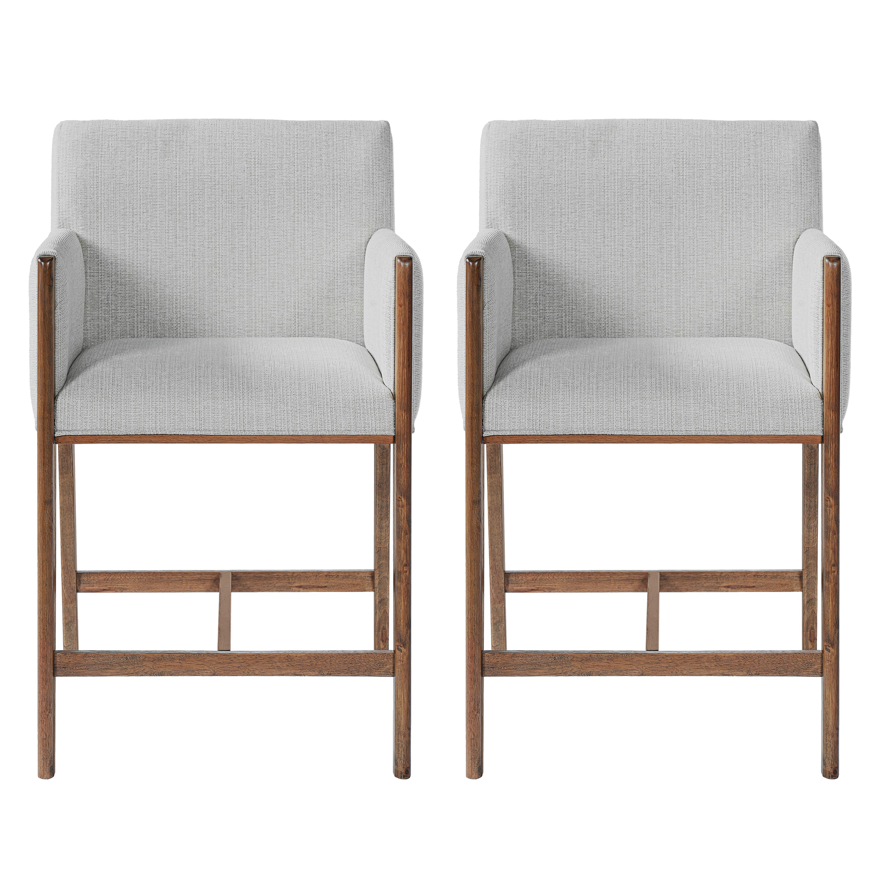 24'' Seat Height Upholstered Counter Stools with Arms for Kitchen Island/Dining Room, Set of 2