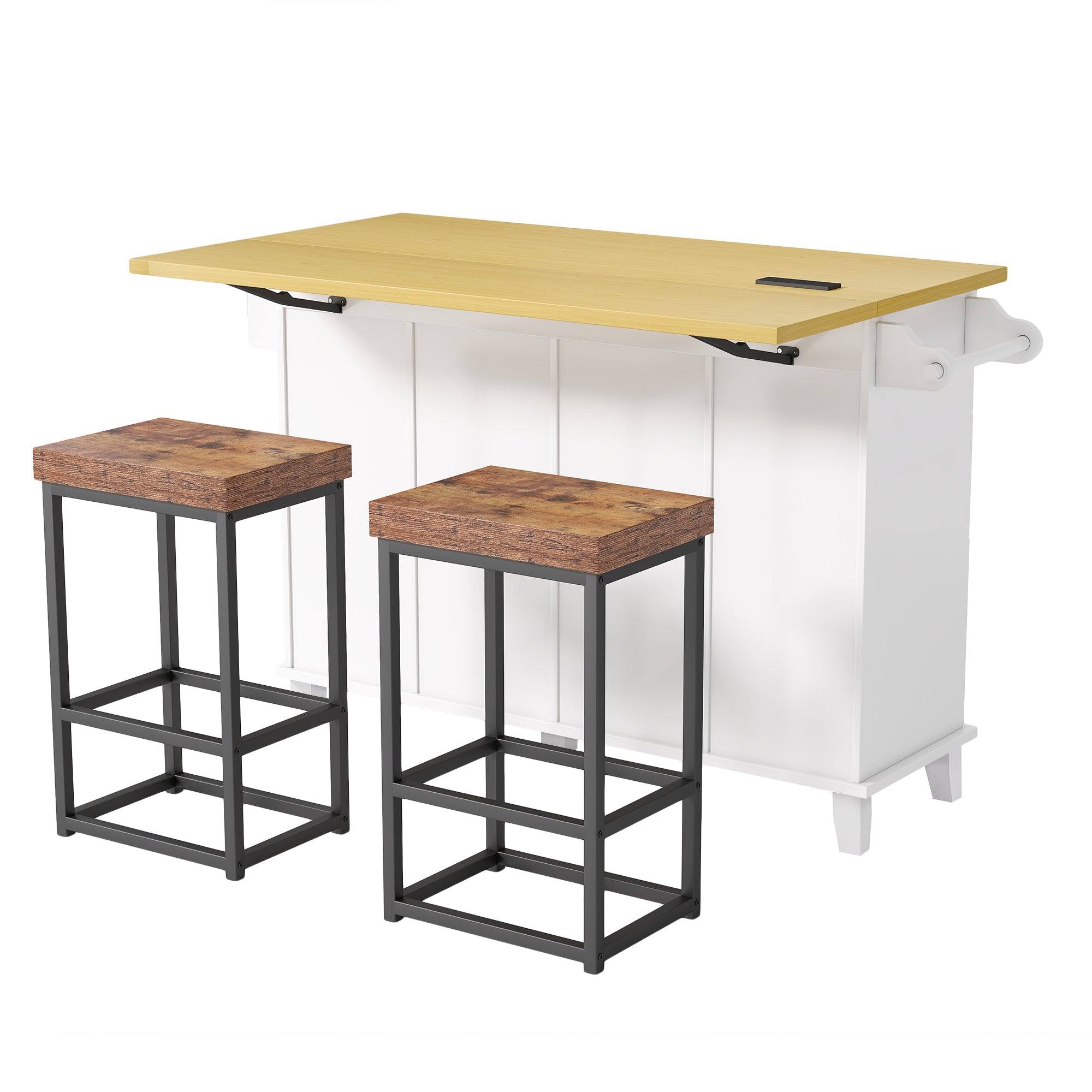 Topmax Farmhouse Kitchen Island with Drop Leaf and 2 Seatings