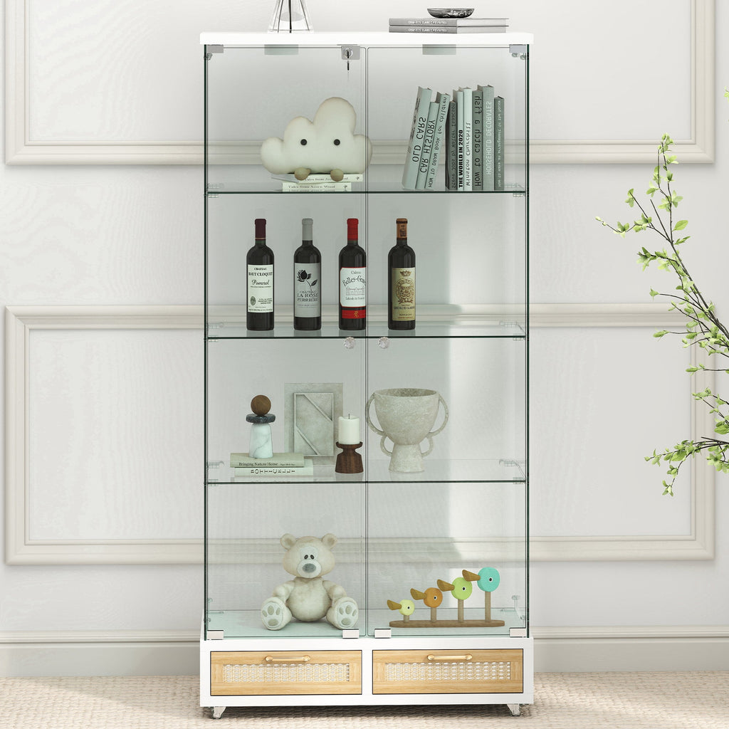 Modern Glass Display Cabinet with Large Drawers