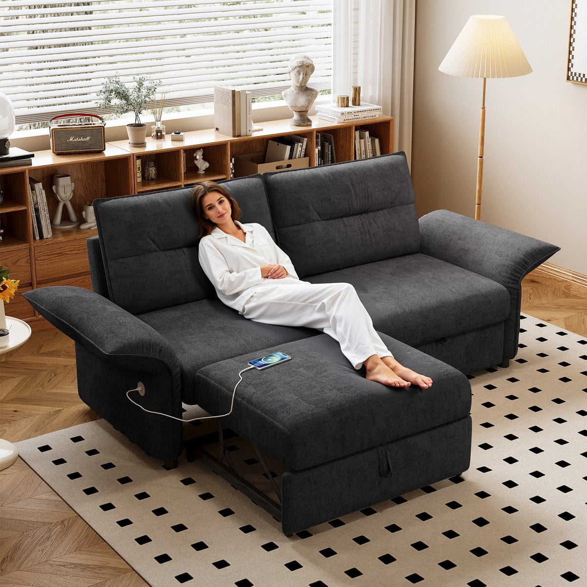 Multi-Functional Sofa Bed with Plush Fabric