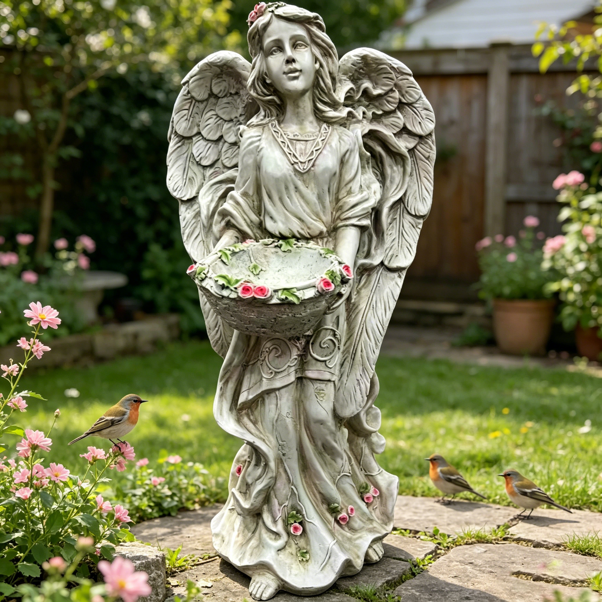 24.80" High Angel Figurine with Flower Basket
