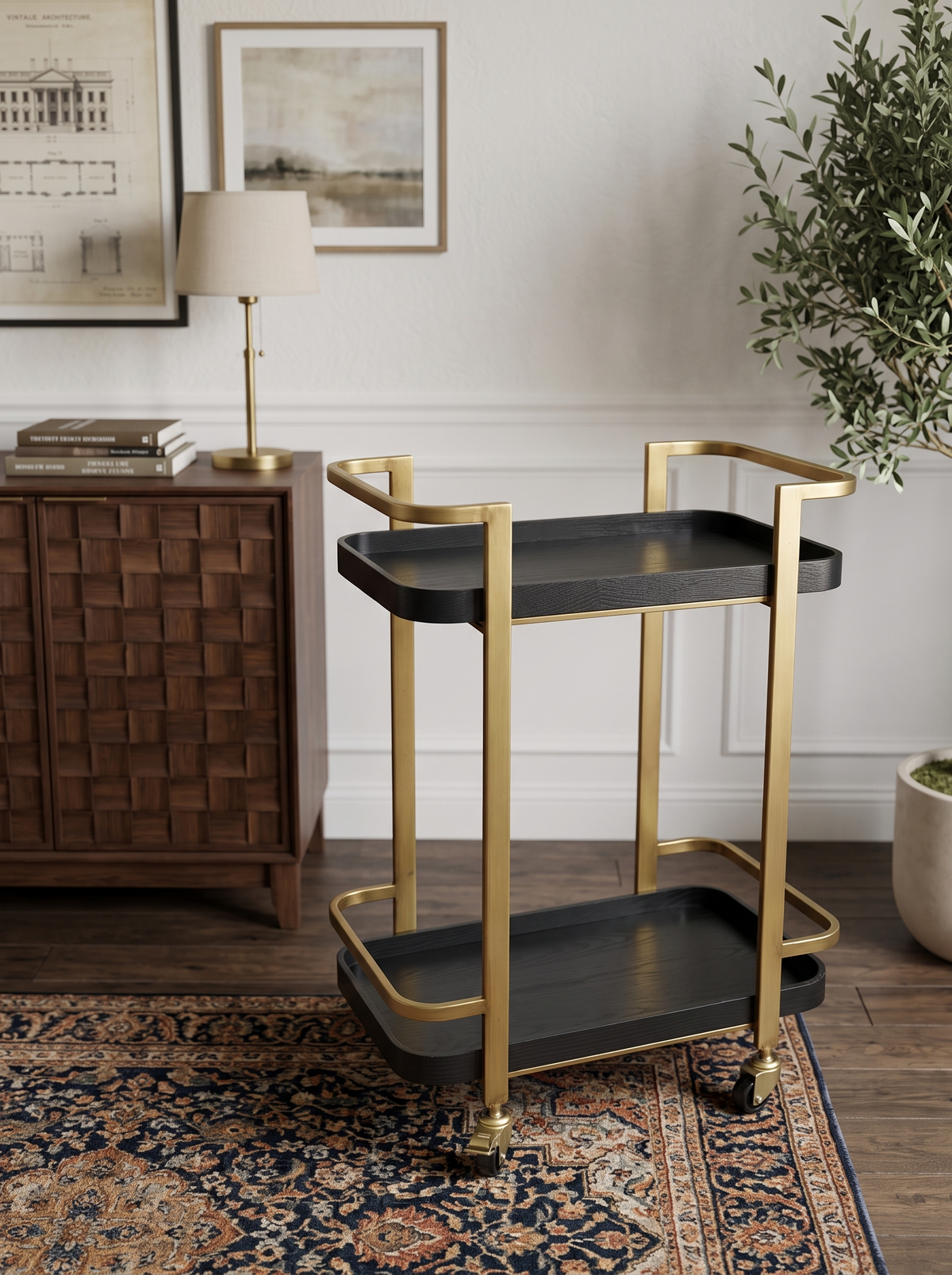 23.8x15.2x32.7" Metal Bar Cart