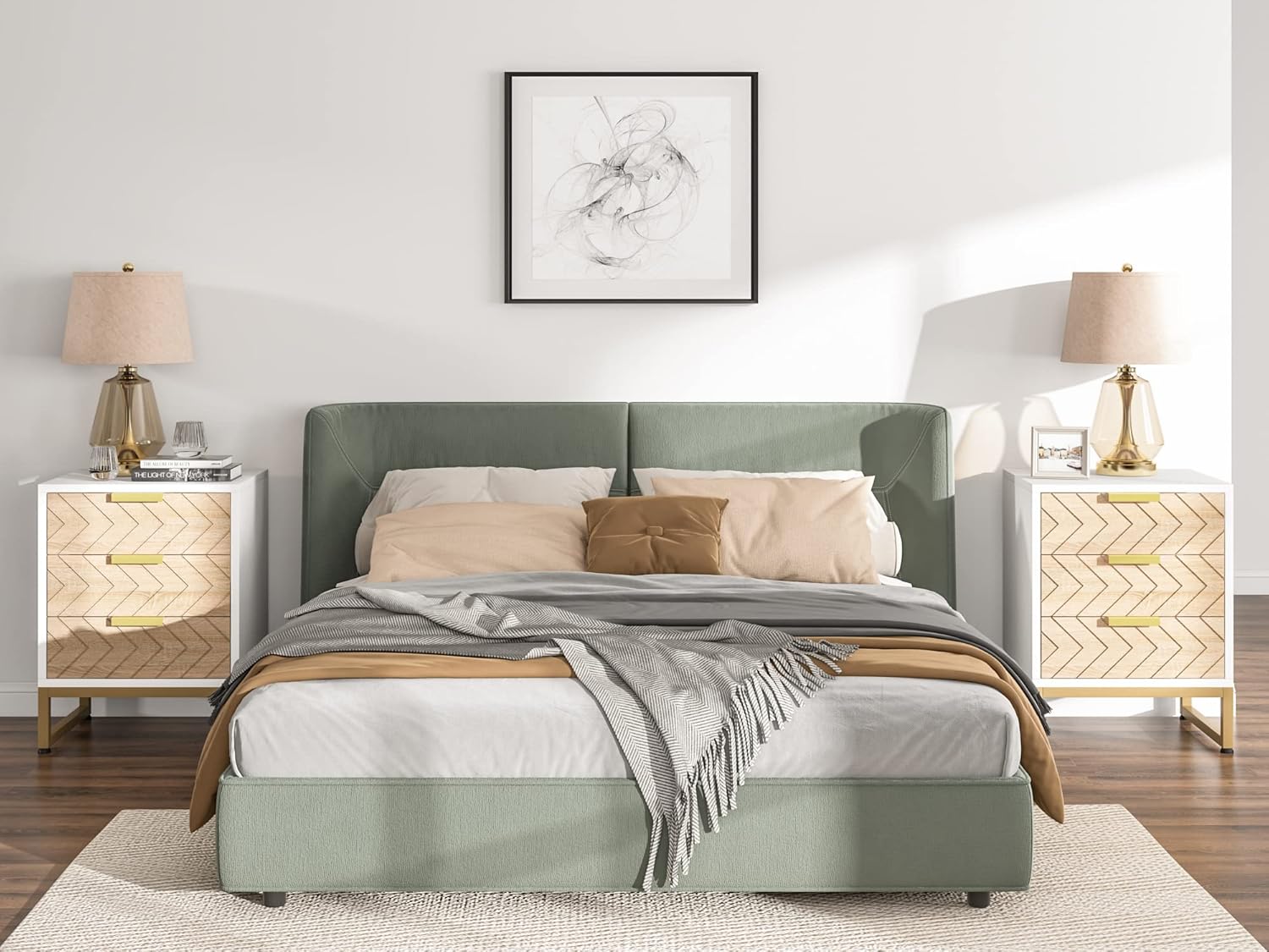 Set of 2 Modern Nightstands with 3 Drawers