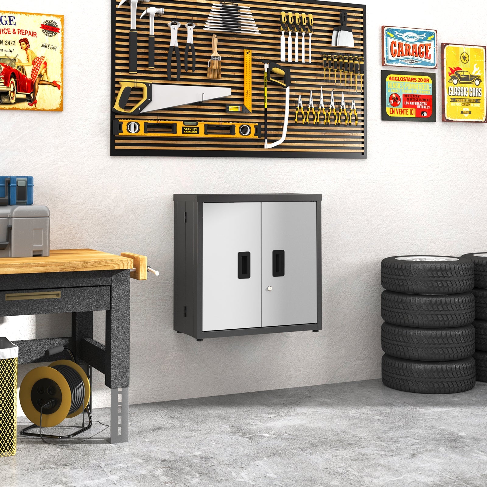 Metal Tool Garage Storage Cabinet with 2 Doors and Lock