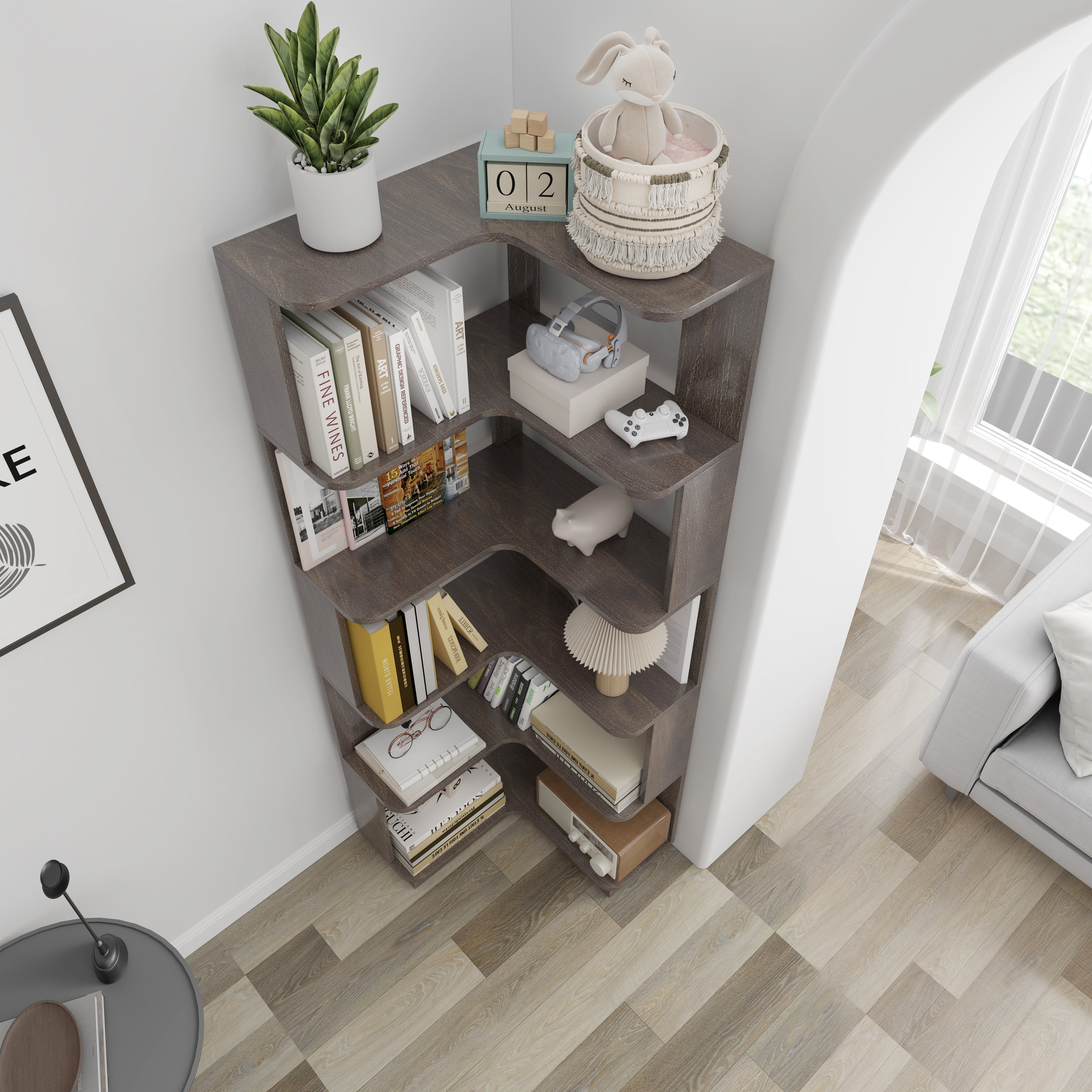 6 Tier Freestanding L-Shaped Corner Bookshelf