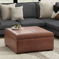 Gabbie 36 Inch Wide Square Coffee Table Storage Ottoman in Distressed Saddle