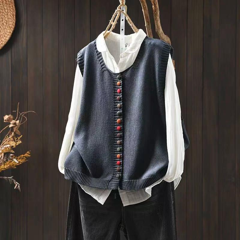 Colored Button Cotton Thread Knitted Vest