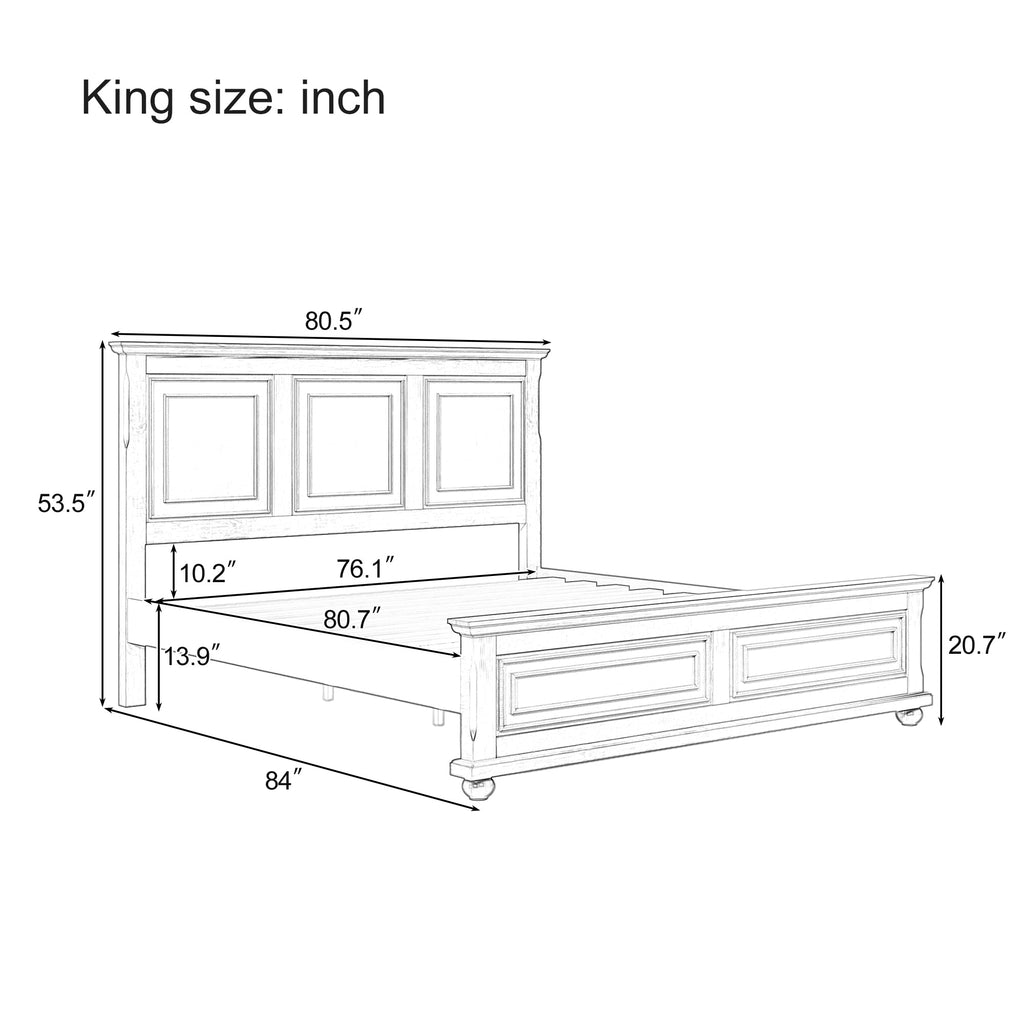 Traditional Town and Country Style Pinewood Vintage Tall Headboard King Bed Frame