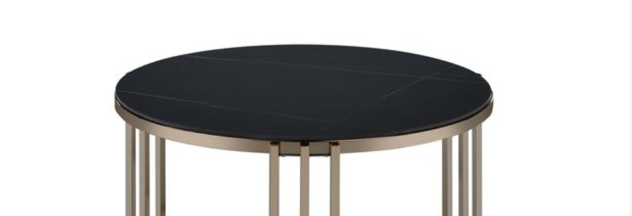 Abisha Sintered Stone Top & Champagne Finish End Table
