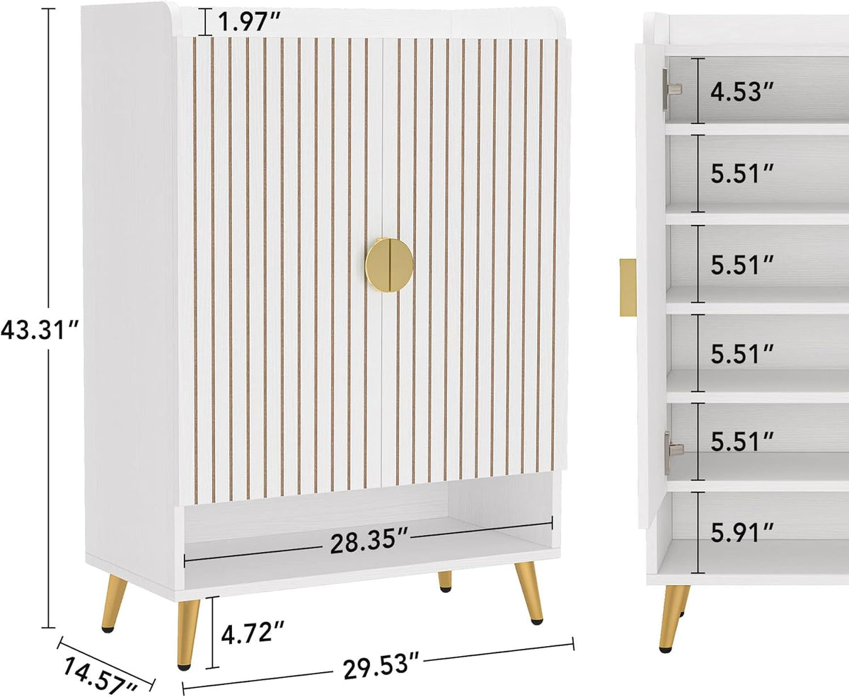 29.6" White and Gold Shoe Cabinet