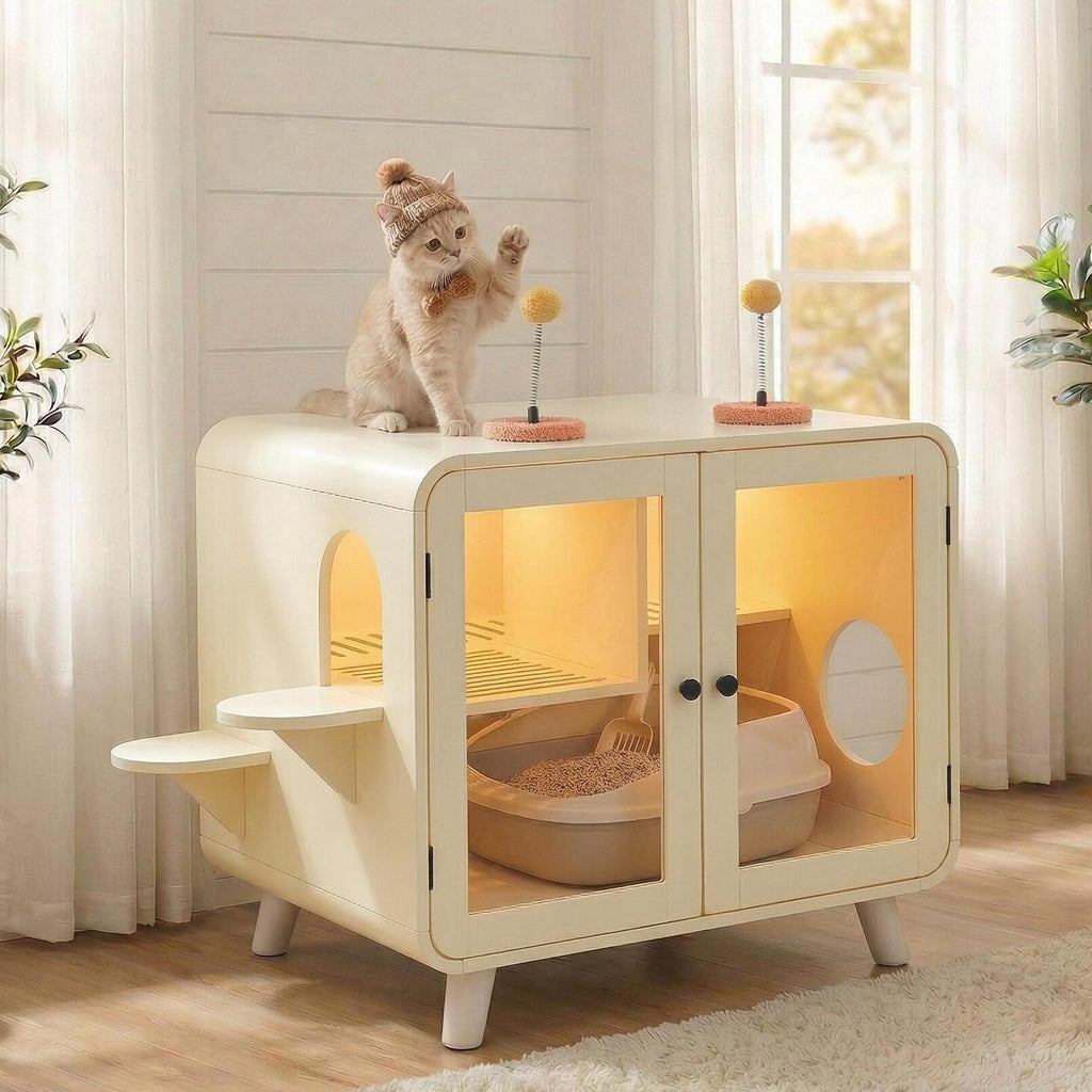 Cat Hidden Litter Box Enclosure with RGB LED Light