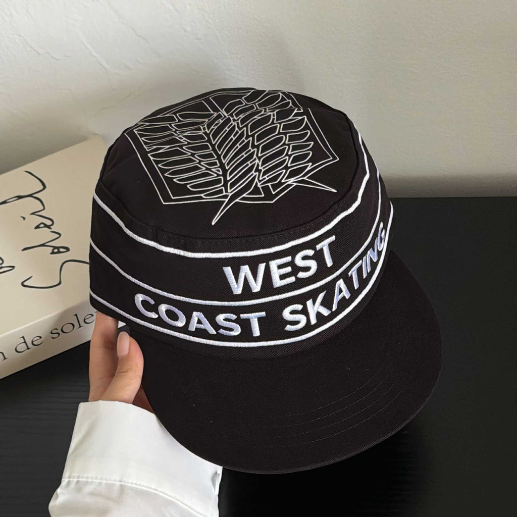 Street Hip-hop Style Letter Embroidery Flat Cap With Retro Color Contrast Hip-hop Stripes Flat Cap, Versatile Trendy Hat