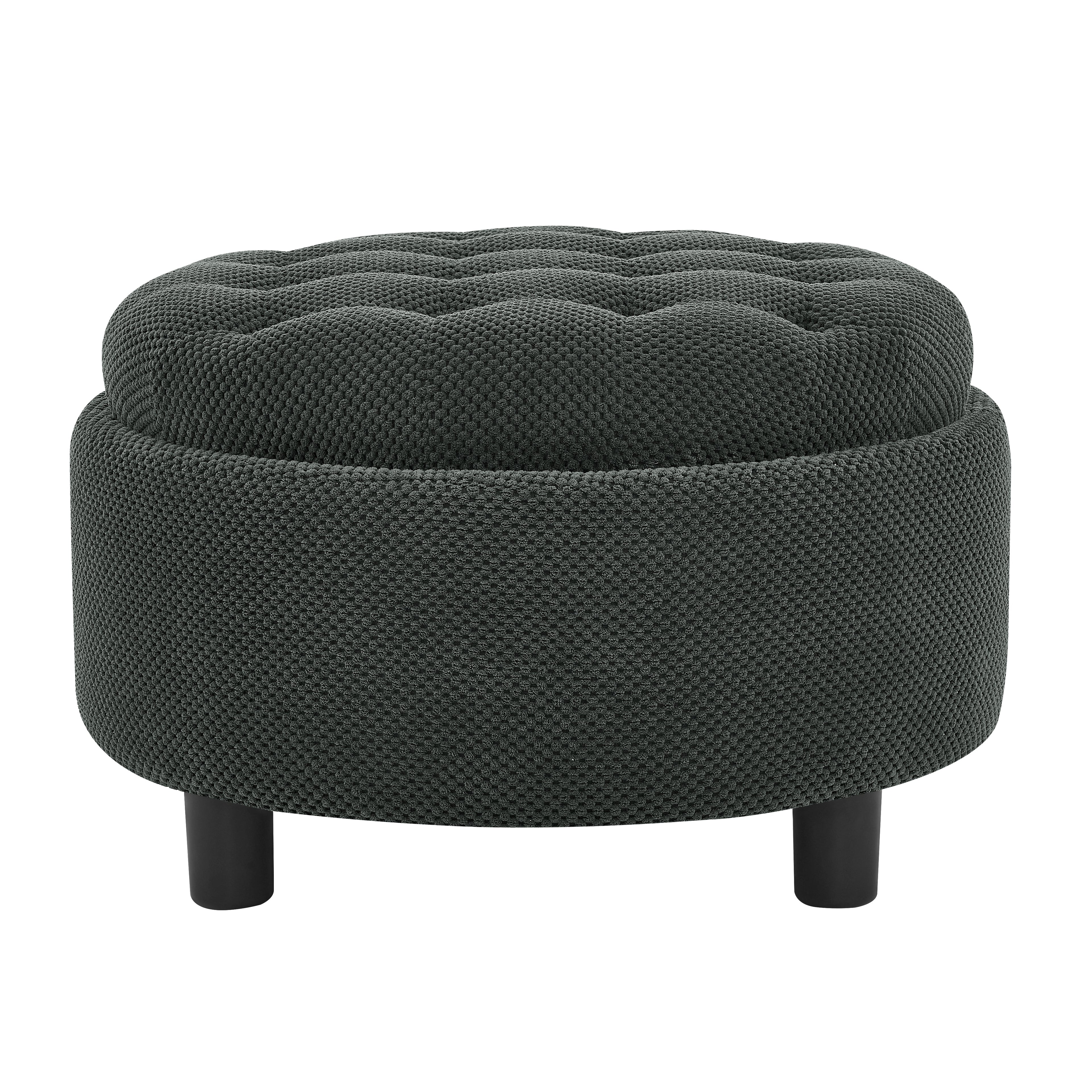 25 Inch Round Storage Ottoman with Tray