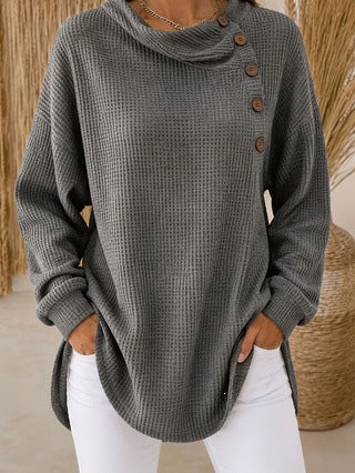 Self-developed 2026 Amazon Independent Station Solid Color Pullover Lapel Long Sleeve Button Textured Sweatshirt Top