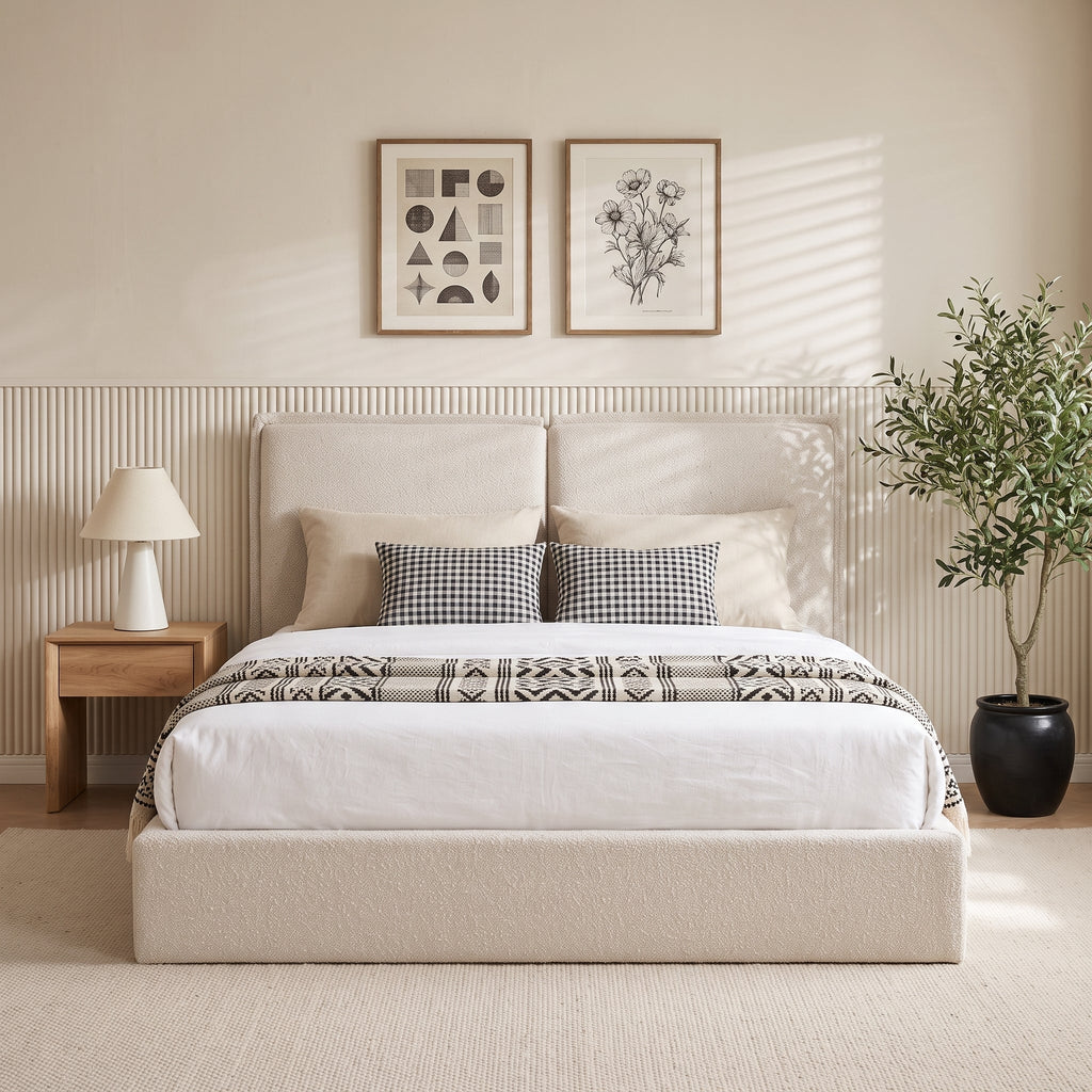 Double-Pillow Upholstered Design, Skin-Friendly Textured Fabric