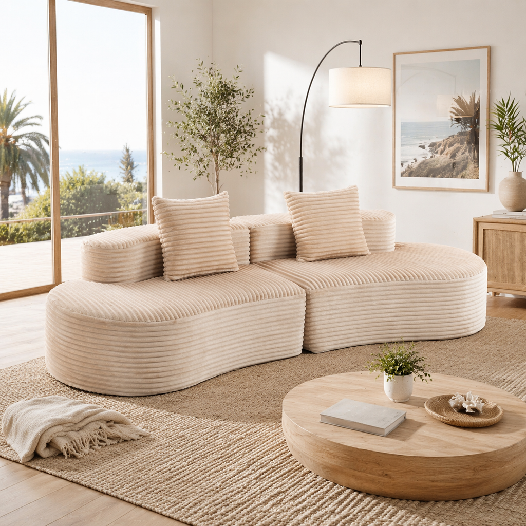110.24" Fully Compressed Corduroy 2-Seater Couch with Lumbar Pillows