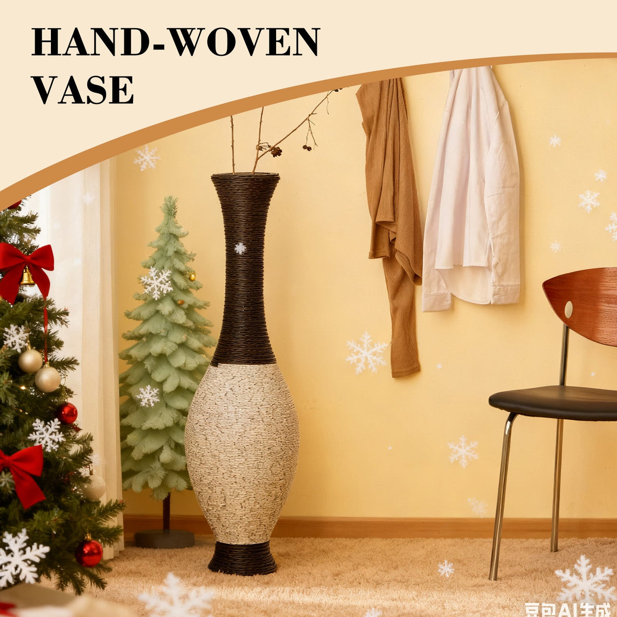 Hand-Woven PVC Rattan Look Floor Vase