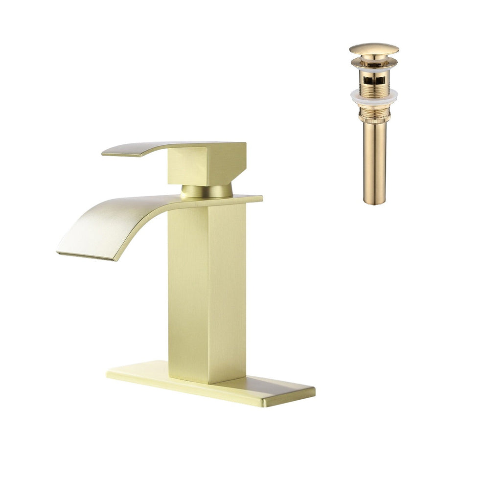 Waterfall Spout Bathroom Sink Faucet with Pop-Up Drain