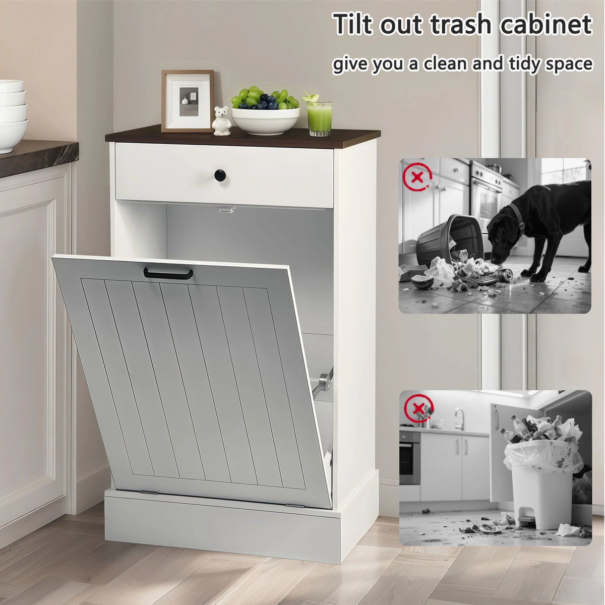 Tilt Out Trash Can Cabinet - Hidden Wooden Design