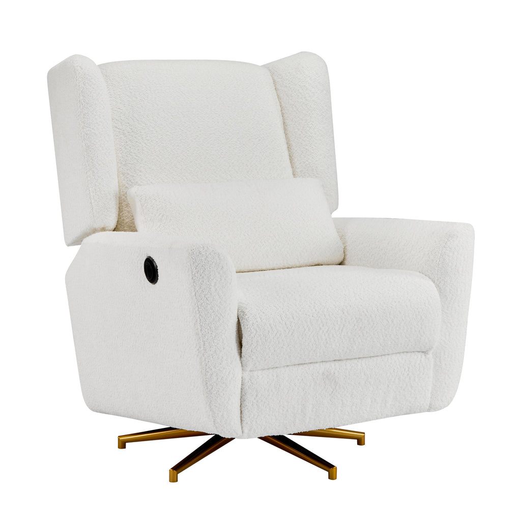 Power Recliner Chair Swivel, Boucle Upholstered