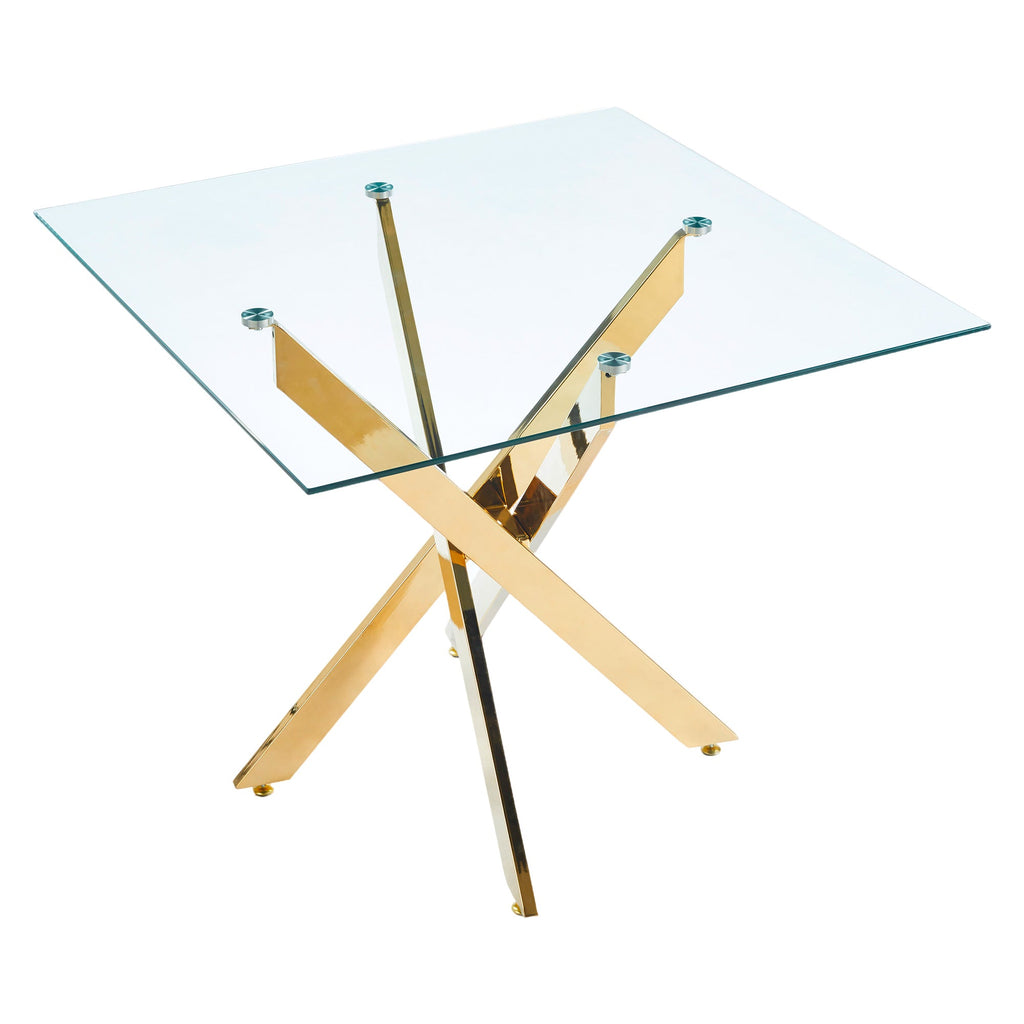 Dining Table with Cross Metal Leg and Tempered Glass