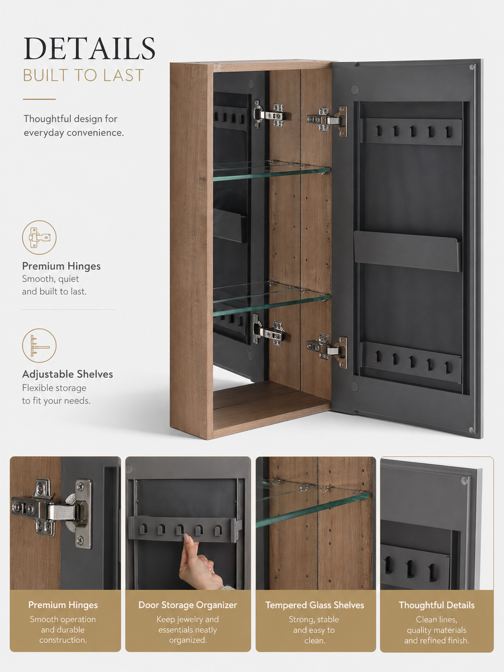 14" Bathroom Mirror Cabinet with Storage