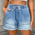 Womens Denim Shorts With Elastic Waist And Drawstring